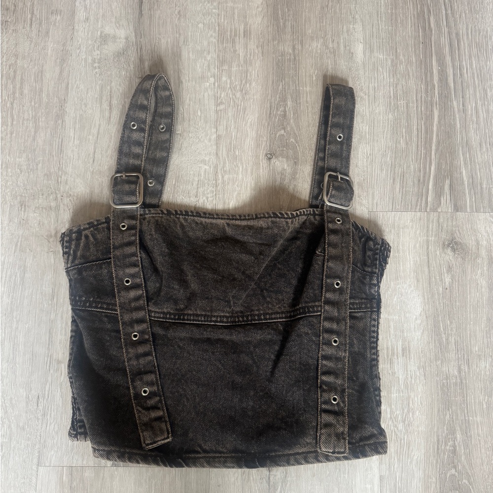 Zara Denim Buckle Strap Top